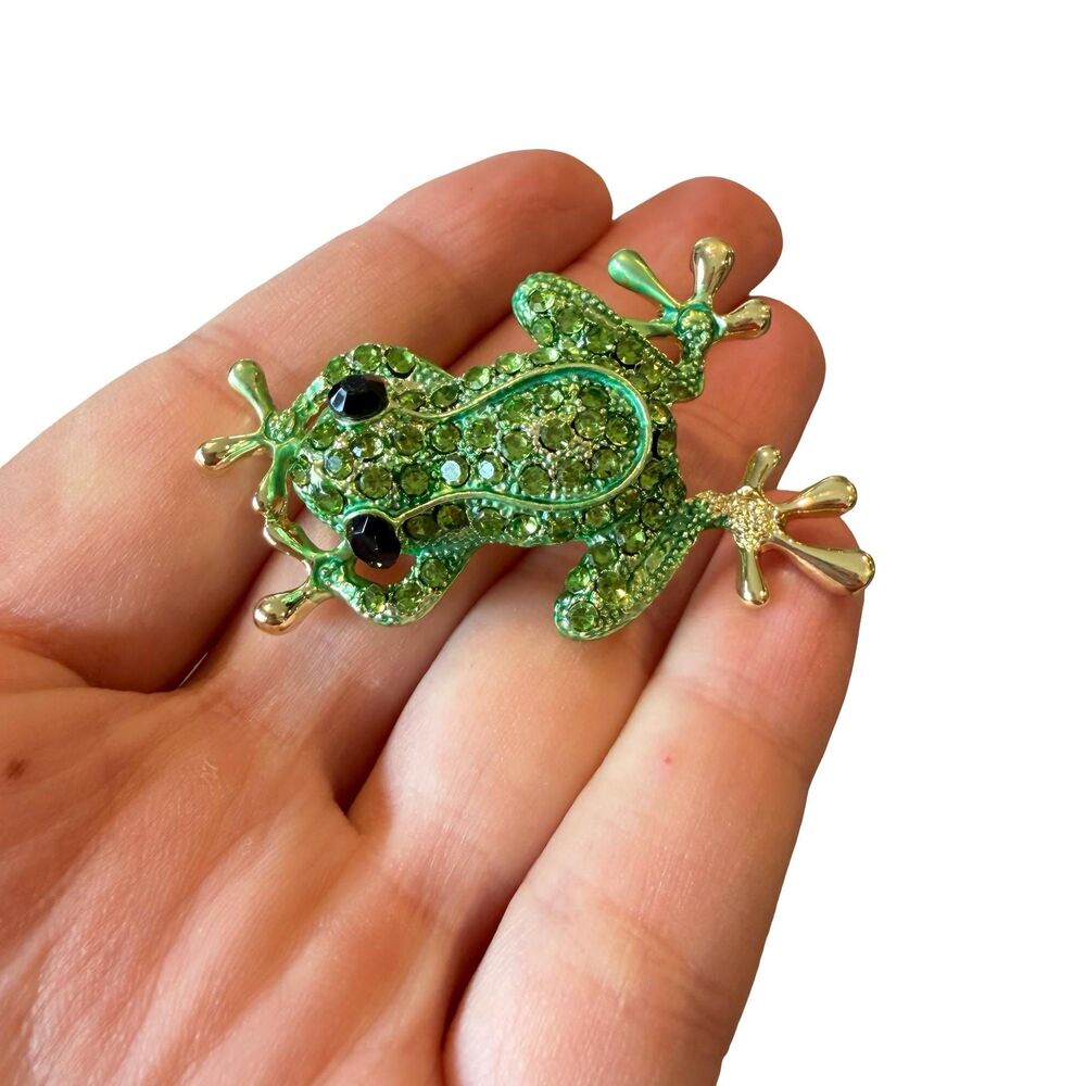 Vintage Jewelry Tree Frog Brooch Frog Pin Rhinestone frog jewelry